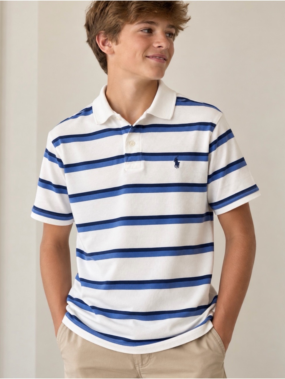 Polo by Ralph Lauren White Polo with Blue Stripes and Pony Logo